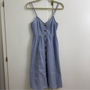 H&M Blue/White Seersucker Striped Button-Down Dress